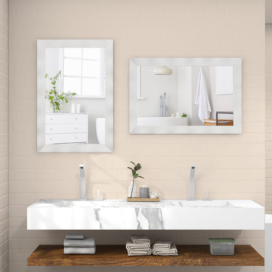 Farmhouse Wall Mirror Rubber Wood Rustic Style Wall Mirror-White