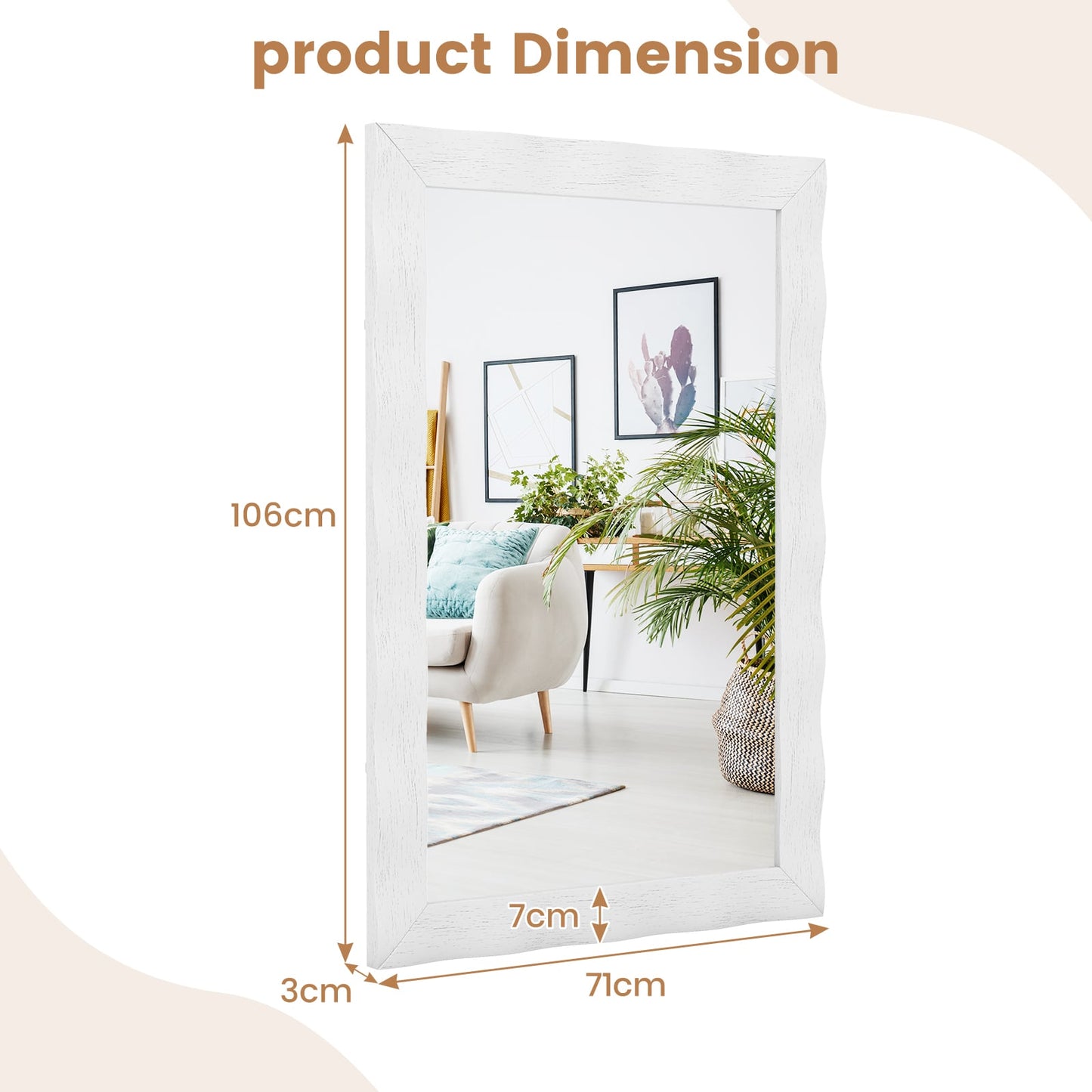 Farmhouse Wall Mirror Rubber Wood Rustic Style Wall Mirror-White