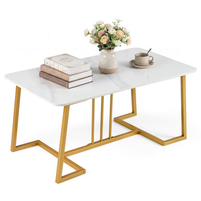 Faux Marble Rectangular Center Table with Heavy-Duty Metal frame-White