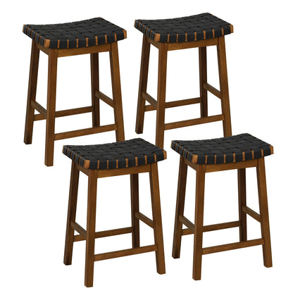 Faux PU Leather Counter Height Stools Set of 4 with Woven Curved Seat-Black and Brown
