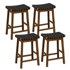 Faux PU Leather Counter Height Stools Set of 4 with Woven Curved Seat-Black and Brown