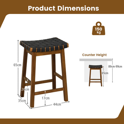 Faux PU Leather Counter Height Stools Set of 4 with Woven Curved Seat-Black and Brown