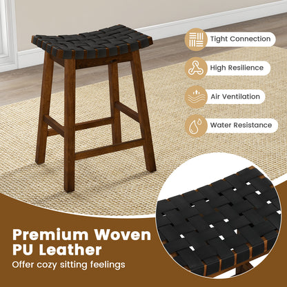 Faux PU Leather Counter Height Stools Set of 4 with Woven Curved Seat-Black and Brown