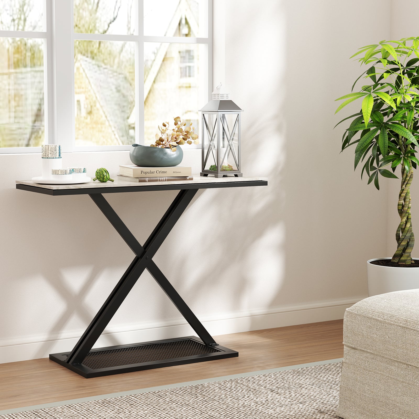Faux Marble Top Metal Frame Entryway Console Table