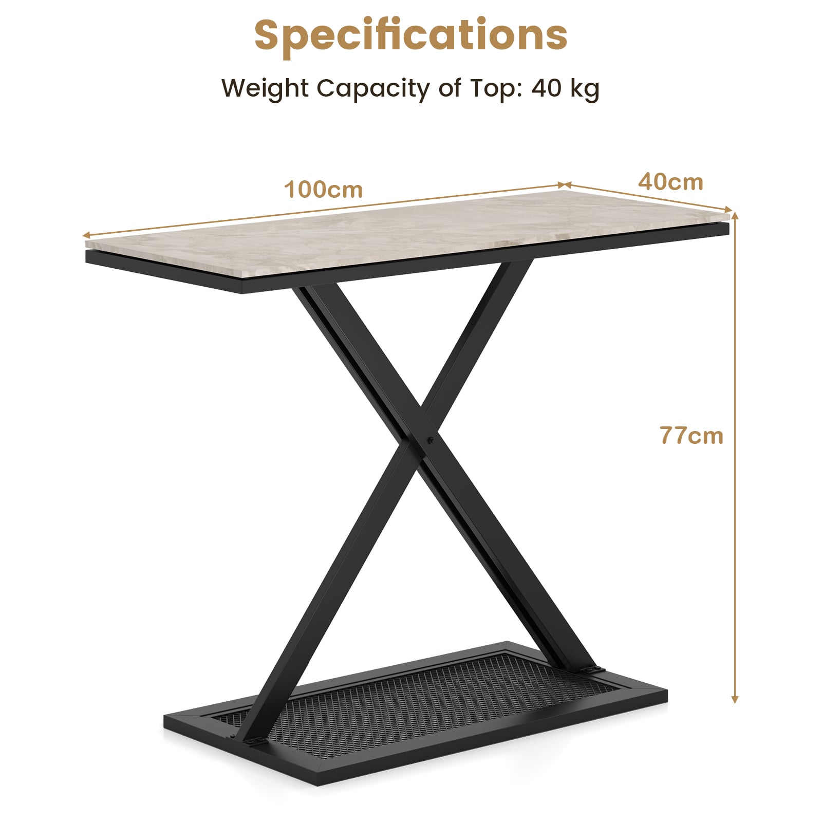 Faux Marble Top Metal Frame Entryway Console Table