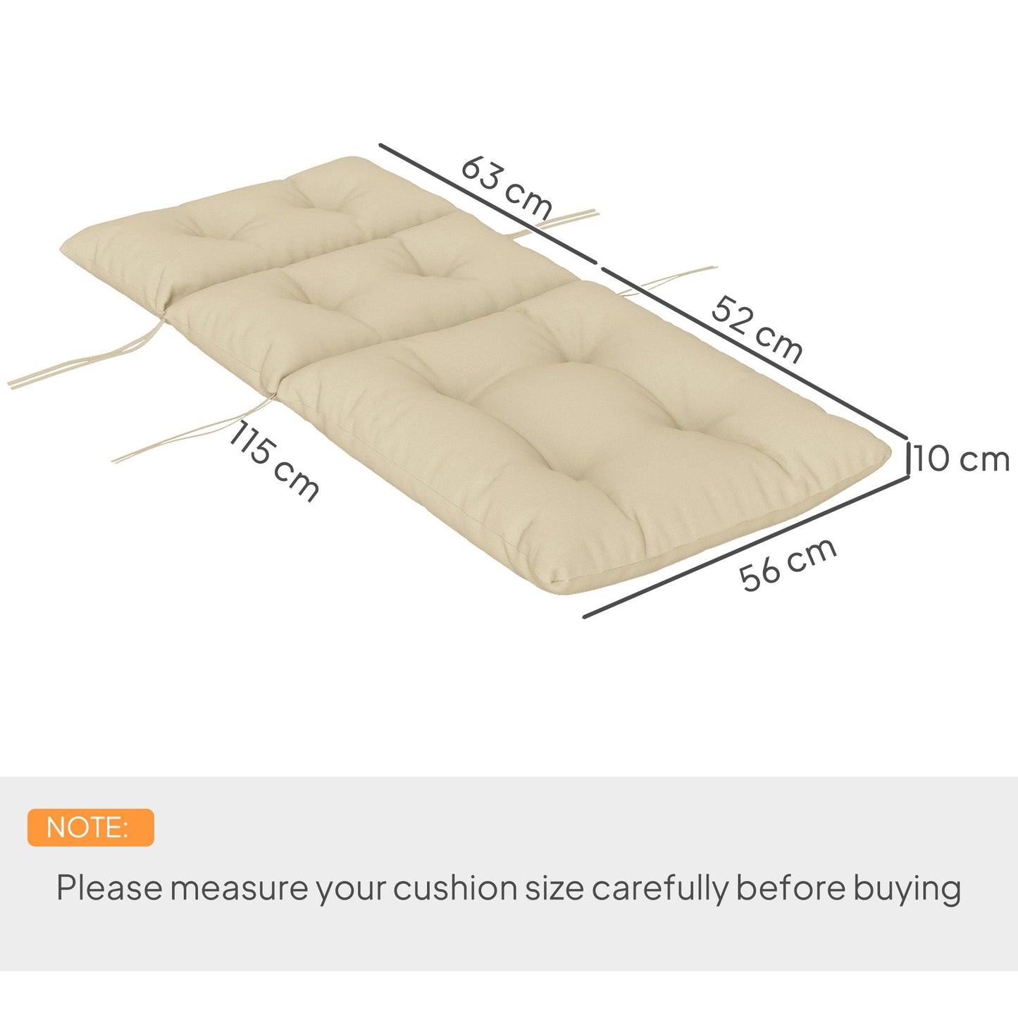 Outsunny 115 x 56cm Rocking Chair Padded Seat Cushion - Beige