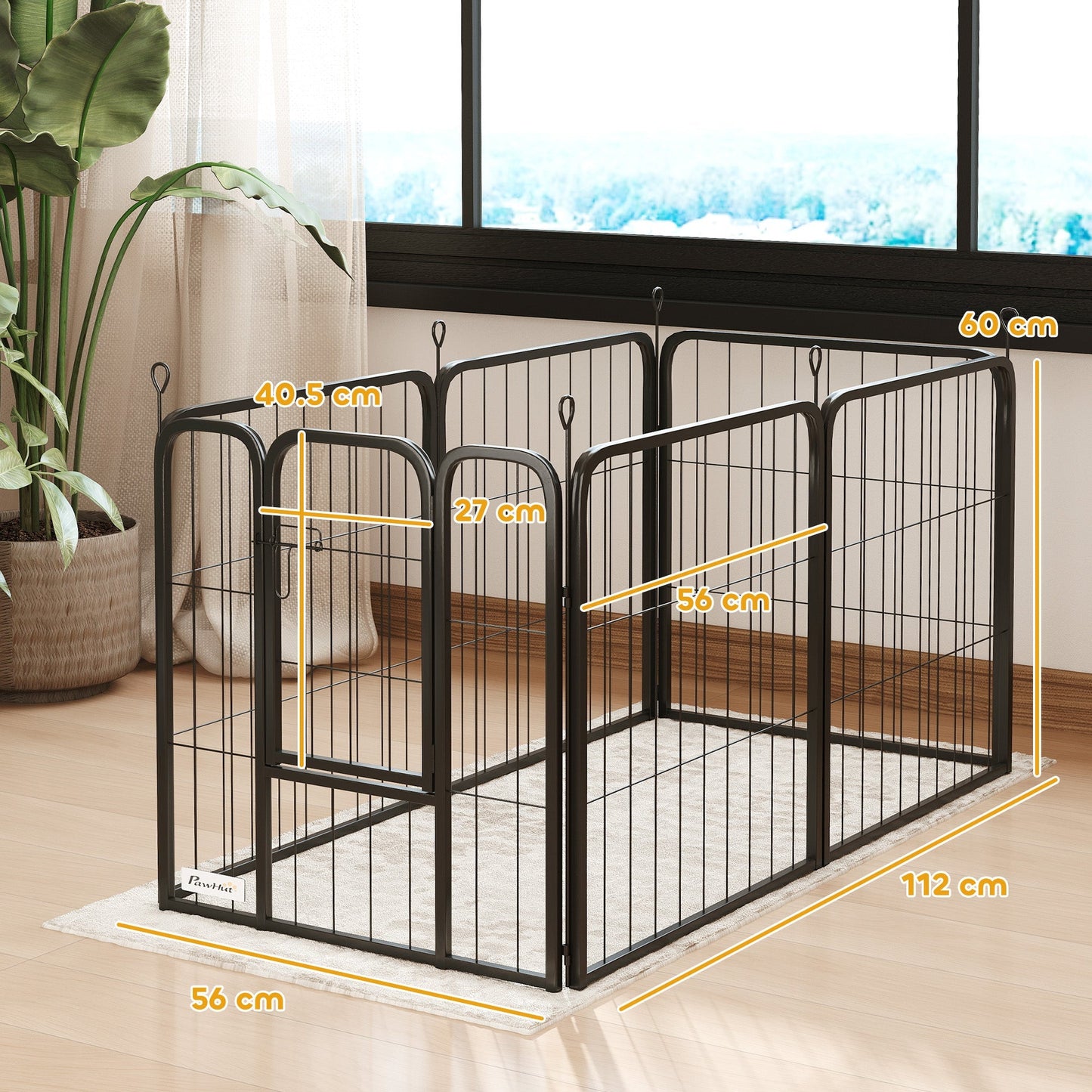 PawHut Six-Panel Dog Playpen with Door, for Small Dogs, Indoors, Outdoors, 60cm Tall, Black