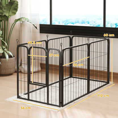 PawHut Six-Panel Dog Playpen with Door, for Small Dogs, Indoors, Outdoors, 60cm Tall, Black