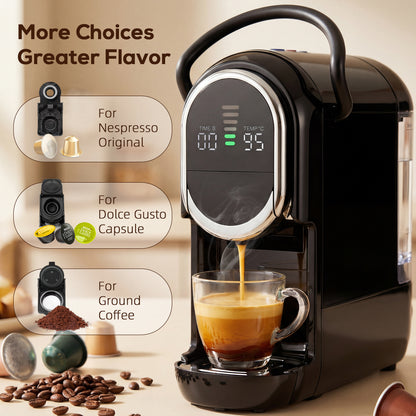 HOMCOM Pod Coffee Machine for Nespresso, Dolce Gusto Capsule & Ground Coffee, Small Semi Automatic Coffee Maker, 19 Bar, 0.6L
