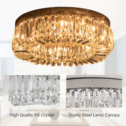 HOMCOM Crystal Ceiling Lights Set of 2, Modern Flush Chandeliers with Stainless Steel Base, Pendant Lights for Living Room Bedroom Dining Room, Silver Tone