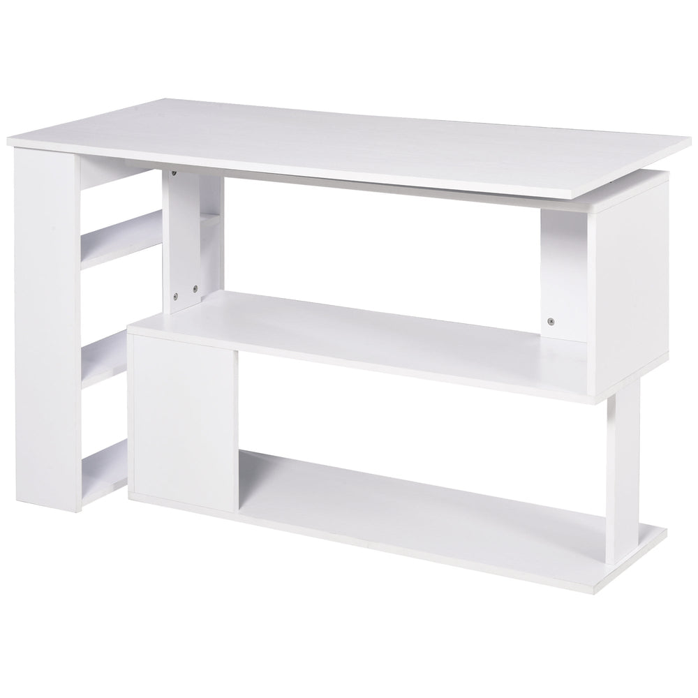 HOMCOM Corner Computer Desk, L Shaped Desk with 360 degrees Rotating Bookshelf, 120L x 110W x 74.5H cm, White