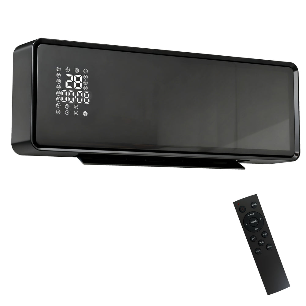 HOMCOM 2000W Ceramic Electric Heater with Fan, Adjustable Thermostat, Wall Mounted - Black