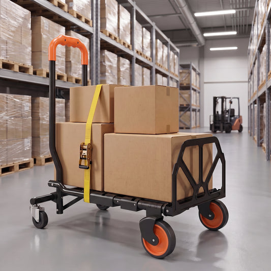 HOMCOM Steel 2-in-1 Folding Hand Truck on Wheels, Foldable Trolley with Foldable Base, 120kg, Black and Orange