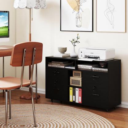 File Cabinet with Lock Mobile Lateral Filing Storage Organizer-Black