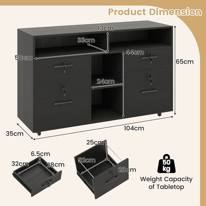File Cabinet with Lock Mobile Lateral Filing Storage Organizer-Black