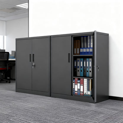 File Pantry Cabinet Steel Storage Organizer with 2 Lockable Doors-Black