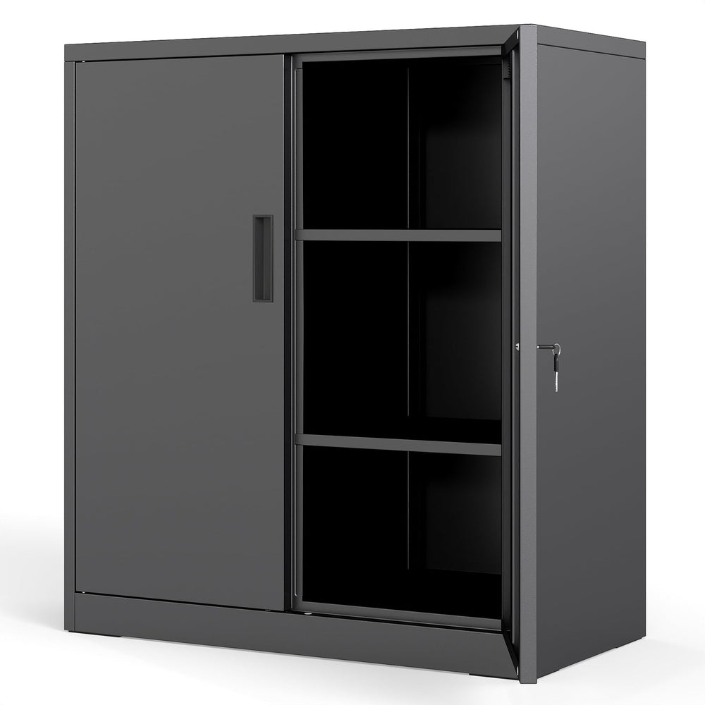 File Pantry Cabinet Steel Storage Organizer with 2 Lockable Doors-Black