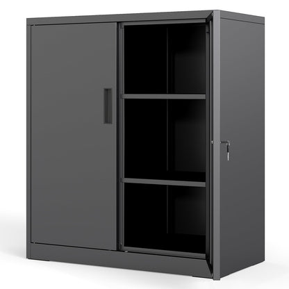 File Pantry Cabinet Steel Storage Organizer with 2 Lockable Doors-Black
