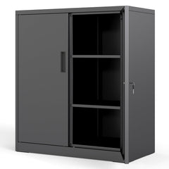File Pantry Cabinet Steel Storage Organizer with 2 Lockable Doors-Black