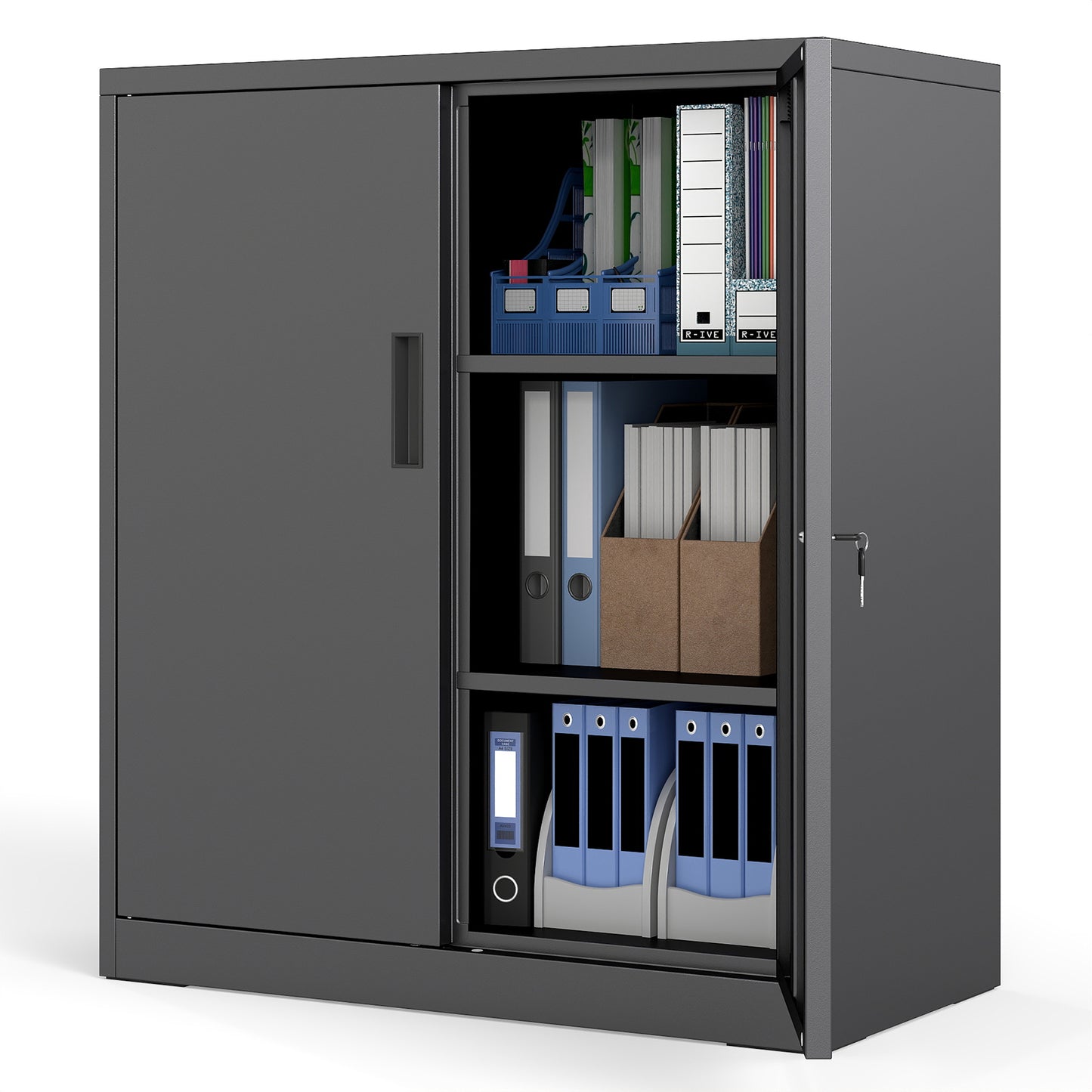 File Pantry Cabinet Steel Storage Organizer with 2 Lockable Doors-Black