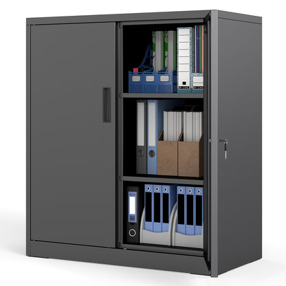 File Pantry Cabinet Steel Storage Organizer with 2 Lockable Doors-Black