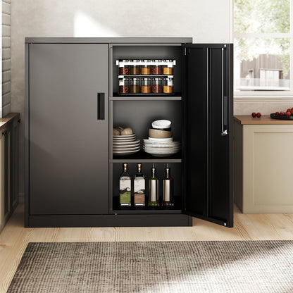 File Pantry Cabinet Steel Storage Organizer with 2 Lockable Doors-Black