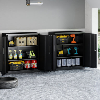 File Pantry Cabinet Steel Storage Organizer with 2 Lockable Doors-Black