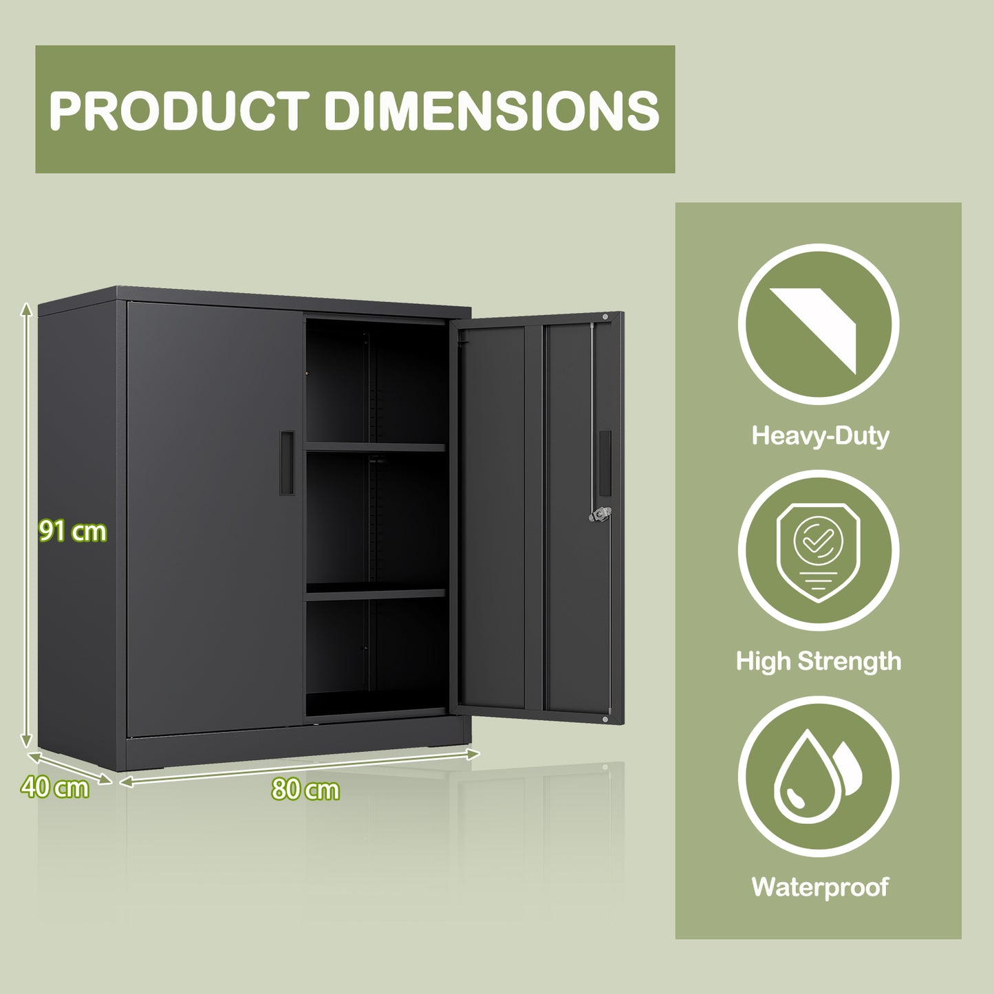 File Pantry Cabinet Steel Storage Organizer with 2 Lockable Doors-Black