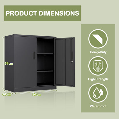 File Pantry Cabinet Steel Storage Organizer with 2 Lockable Doors-Black