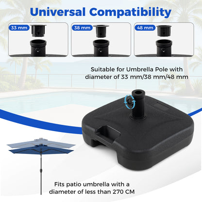 Fillable Square Patio Umbrella Base Heavy-Duty Stand with 3 Couplers-Black