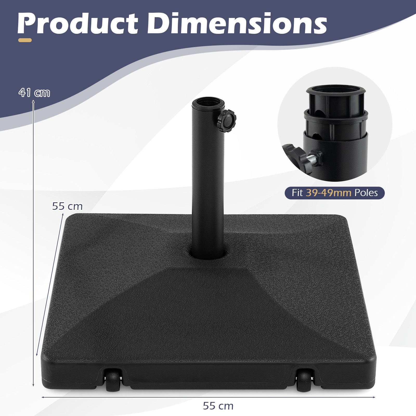 Fillable Umbrella Base 40 kg Heavy Duty with 2 Wheels-Black