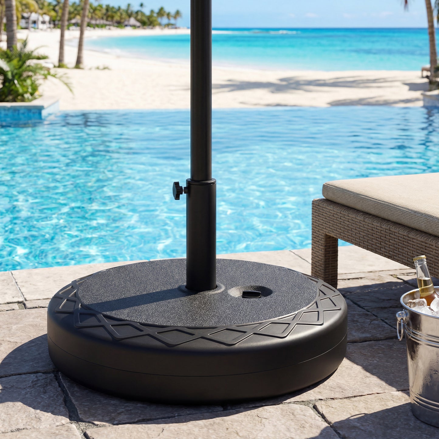Fillable Umbrella Base 52 kg Heavy Duty Water/Sand Filled Round Market Umbrella Stand-Black