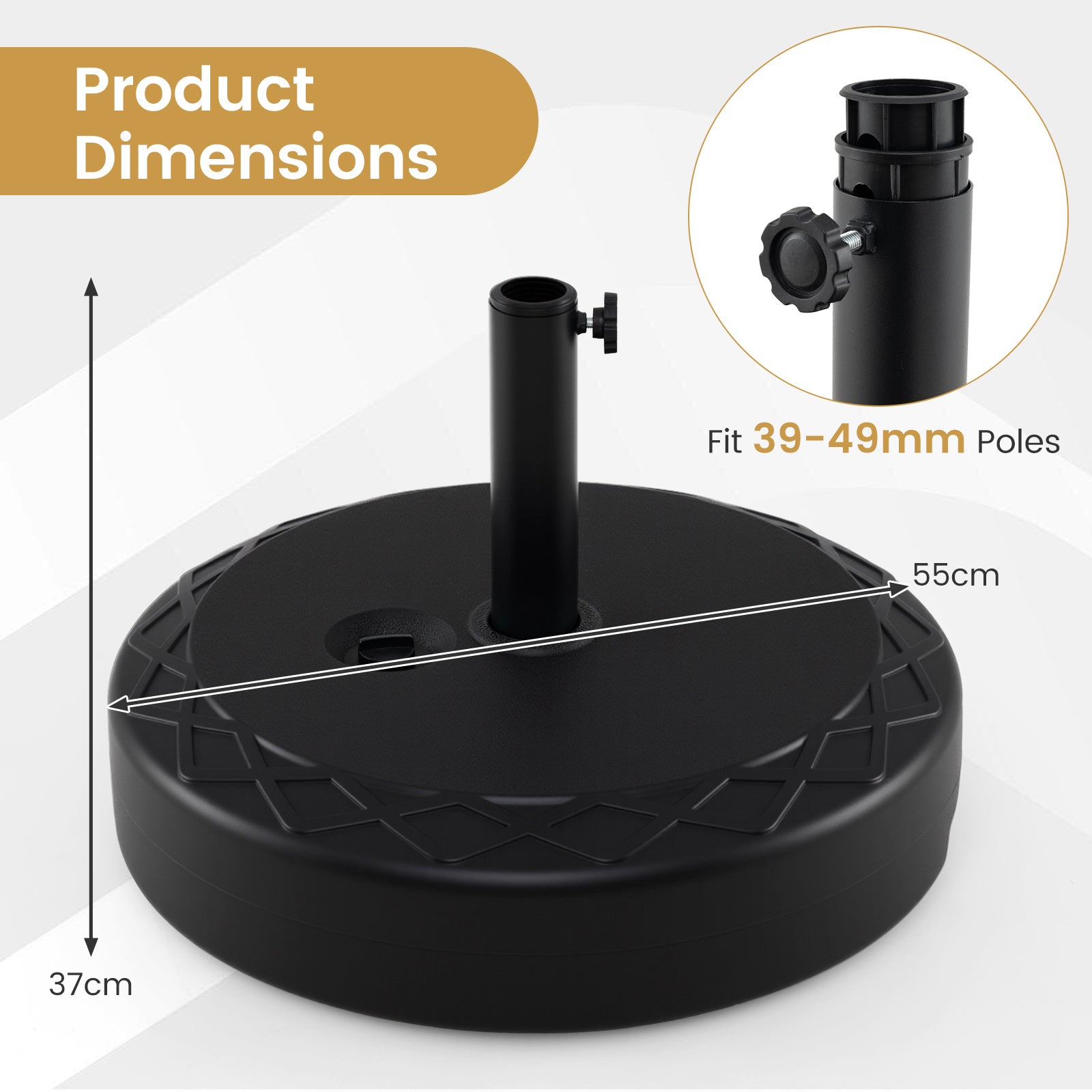 Fillable Umbrella Base 52 kg Heavy Duty Water/Sand Filled Round Market Umbrella Stand-Black