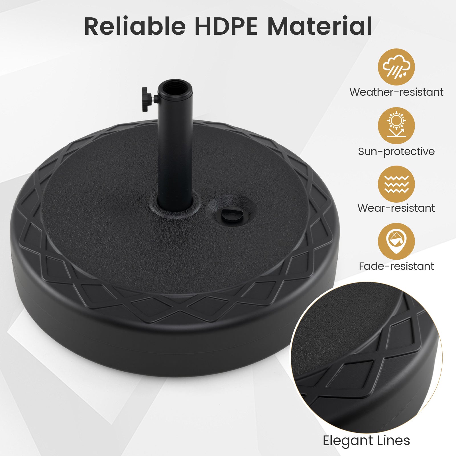 Fillable Umbrella Base 52 kg Heavy Duty Water/Sand Filled Round Market Umbrella Stand-Black