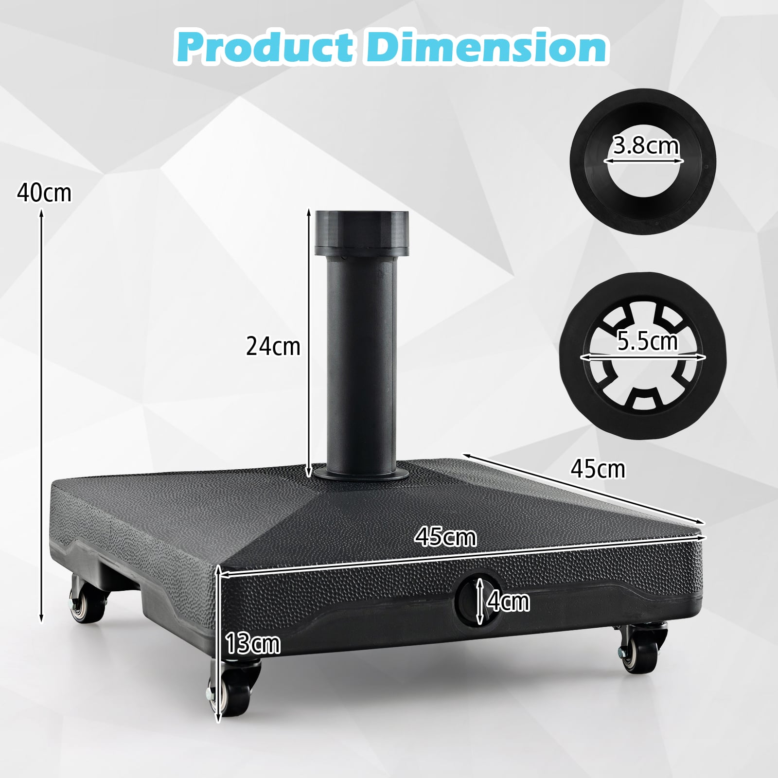 Fillable Umbrella Base Stand with Lockable Universal Wheels