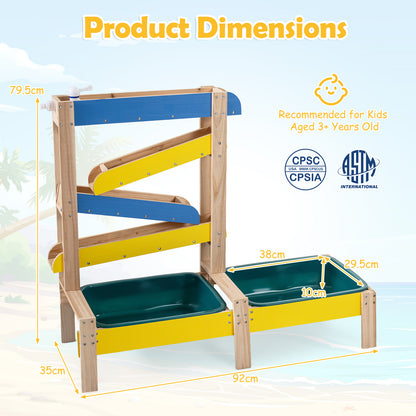 Fir Wood Montessori Sensory Play Activity Table with 2 Water Basin and Submarine Toys for Boys and Girls 3+-Multicolor