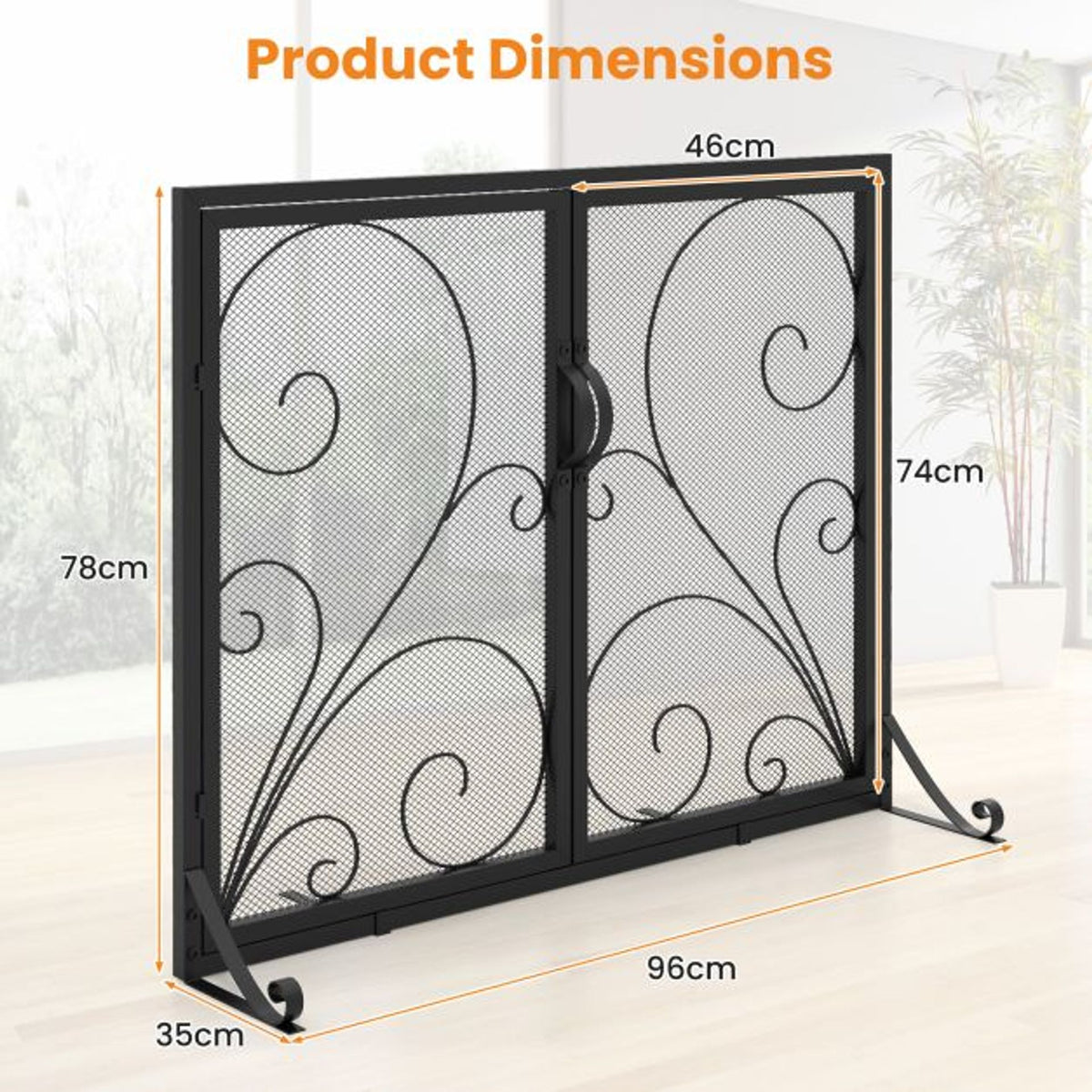 Fireplace Set with Outdoor Fireplace Grate and Double Door Fireplace Screen Flat Fire Guard