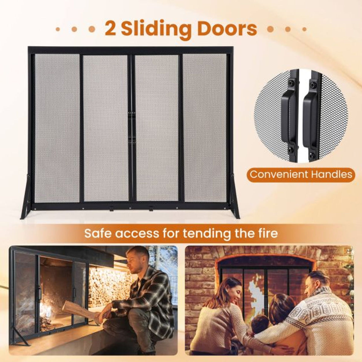 Firewood Log Rack with Solid Bottom Panel and Fireplace Screen