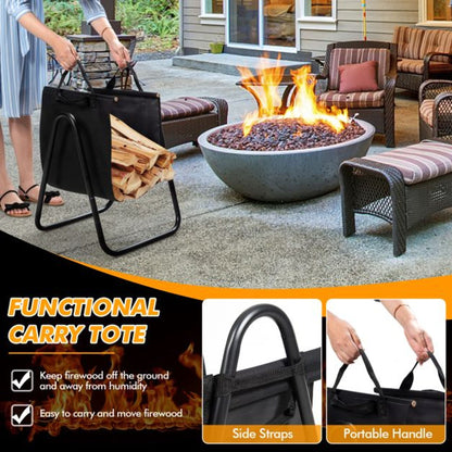 Firewood Rack with Canvas Carrier and 3-Panel Fireplace Screen