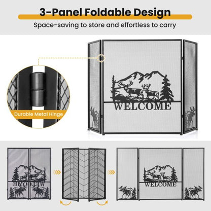 Firewood Rack with Canvas Carrier and 3-Panel Fireplace Screen