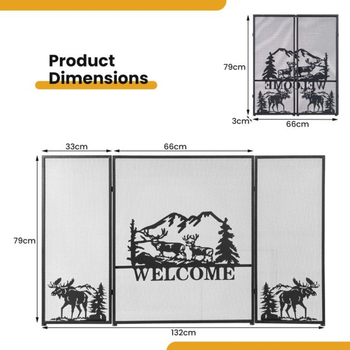 Firewood Rack with Canvas Carrier and 3-Panel Fireplace Screen