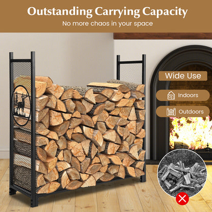 Firewood Rack Stand with Mesh Sides and Deer Tree Patterns
