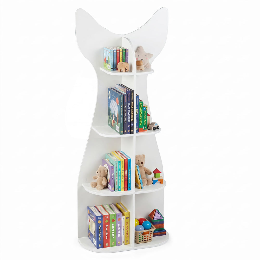 Fish-Shaped Kids Bookshelf with Open Shelves for Playroom-White