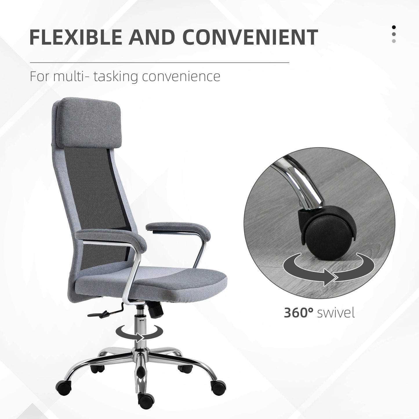 Vinsetto Office Chair Linen-Feel Mesh Fabric High Back Swivel Computer Task Desk Chair for Home with Arm, Wheels, Grey