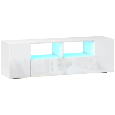 HOMCOM 16 LED Light TV Stand, with Storage - High Gloss White
