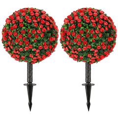 HOMCOM Artificial Rose Topiary UV Resistant, 2-Pack Fake Plants, 55 cm, Red