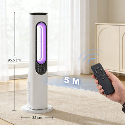 HOMCOM Bladeless Tower Fan for Bedroom, 35dB Standing Cooling Fan with 50° Oscillating, LED Lights, 3 Speeds, 15H Timer, White