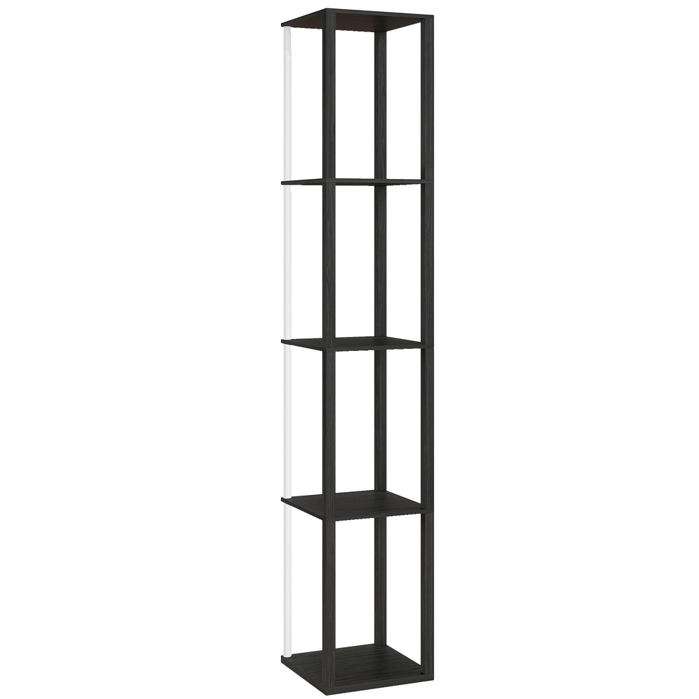 HOMCOM RGB LED Floor Lamp with Shelves, Modern Dimmable Standing Lamp with Remote Control, Adjustable Brightness & Speed for Living Room, Bedroom, Office, Black