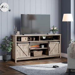 Sliding Barn Door Farmhouse Flat Screen Console for 65 Inch TVs-Grey