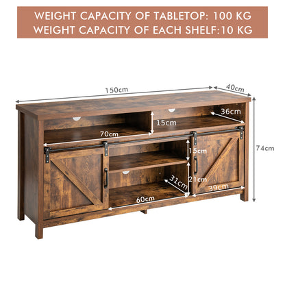 Sliding Barn Door Farmhouse Flat Screen Console for 65 Inch TVs-Rustic Brown